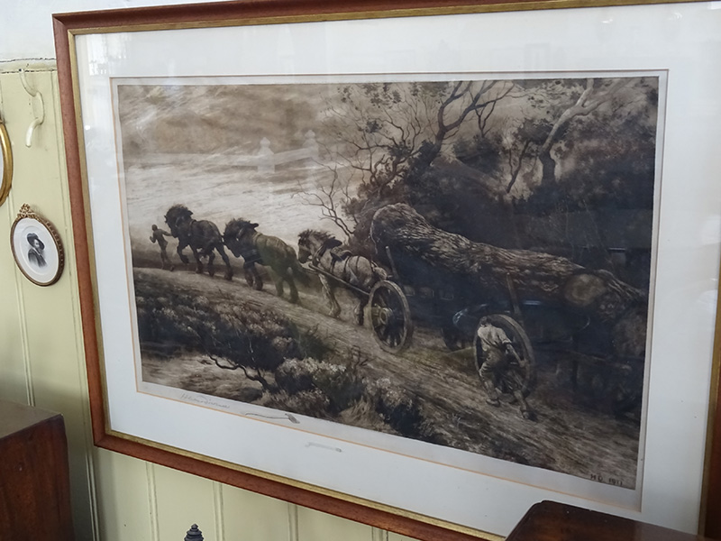 Herbert Dicksee, timber wagon pulled by horses, signed